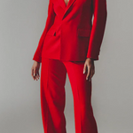 Model wearing a red blazer