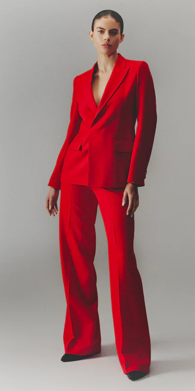 Model wearing a red blazer