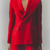 Model wearing a red blazer