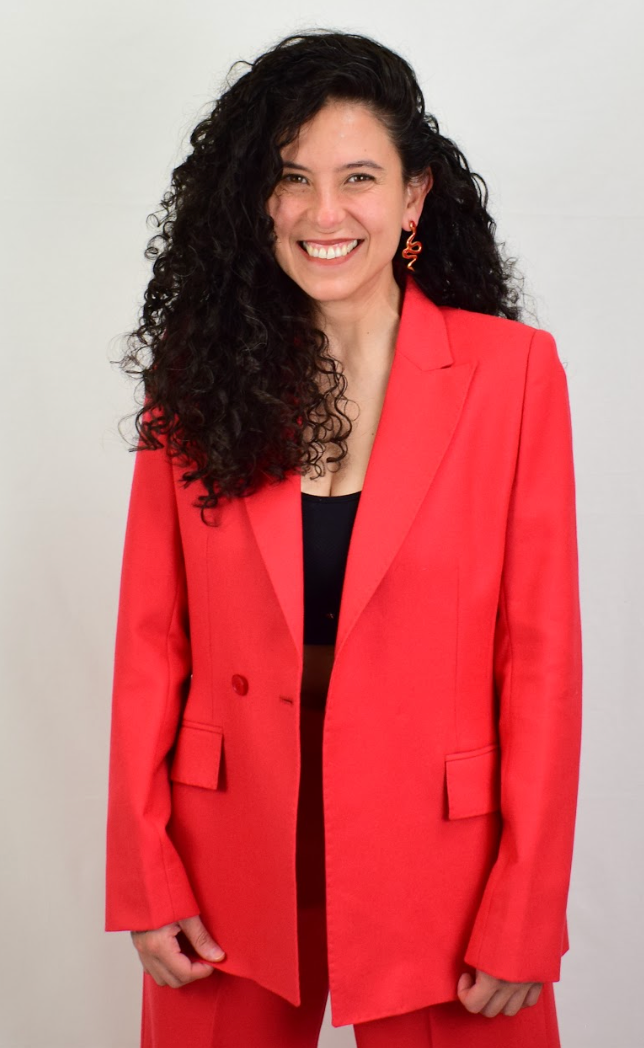 Model wearing a red blazer