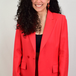 Model wearing a red blazer