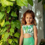 Abi Trikini for Girls in Green Parrot Print