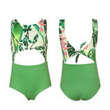 Abi Trikini for Girls in Green Parrot Print