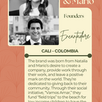 Information card about the founders of Encantadore swimwear.