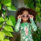 Sun Long Sleeve One Piece for Girls with Green Parrot Print