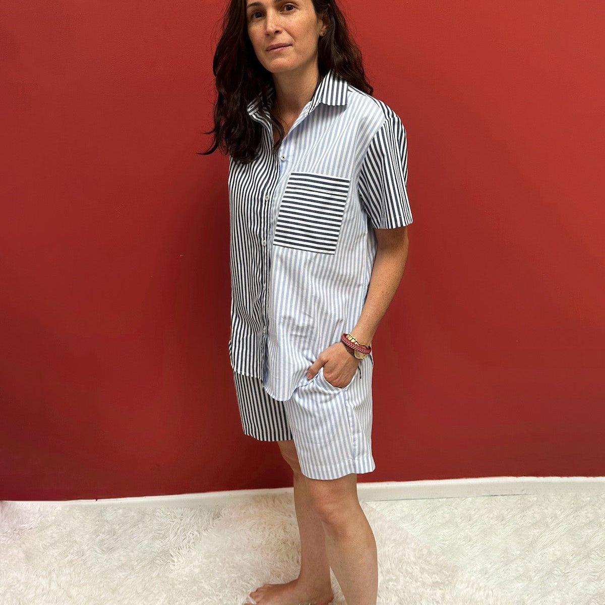 Amalfi Button-Up Full Length Striped Pajama Set