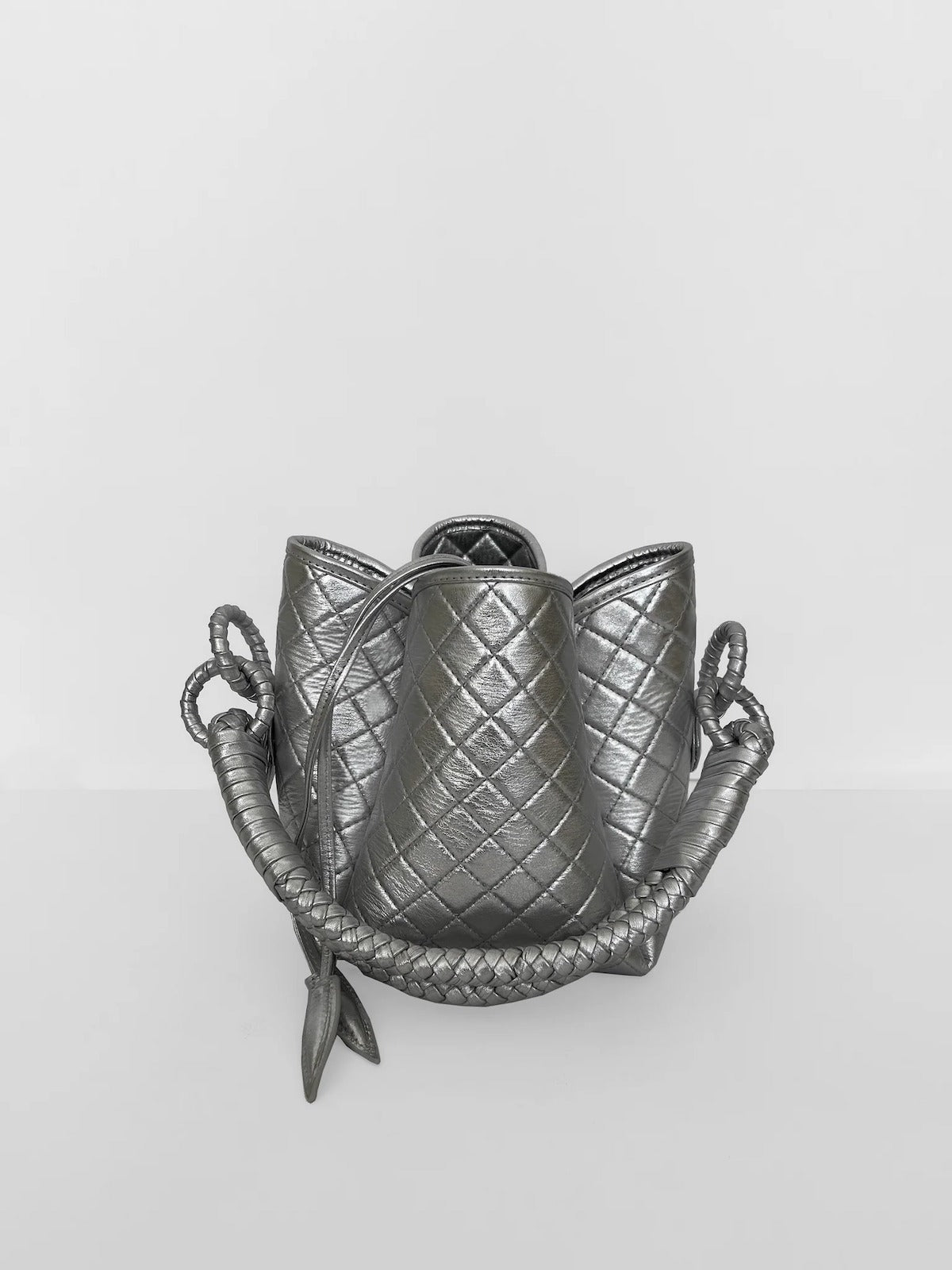 Tulip Mini Bucket Bag in Silver - EVAMAIA
